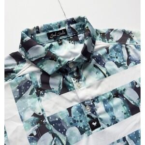 Bad Birdie Mens Performance Polo Shirt Short Sleeve M Stretch Golf Geometric AOP